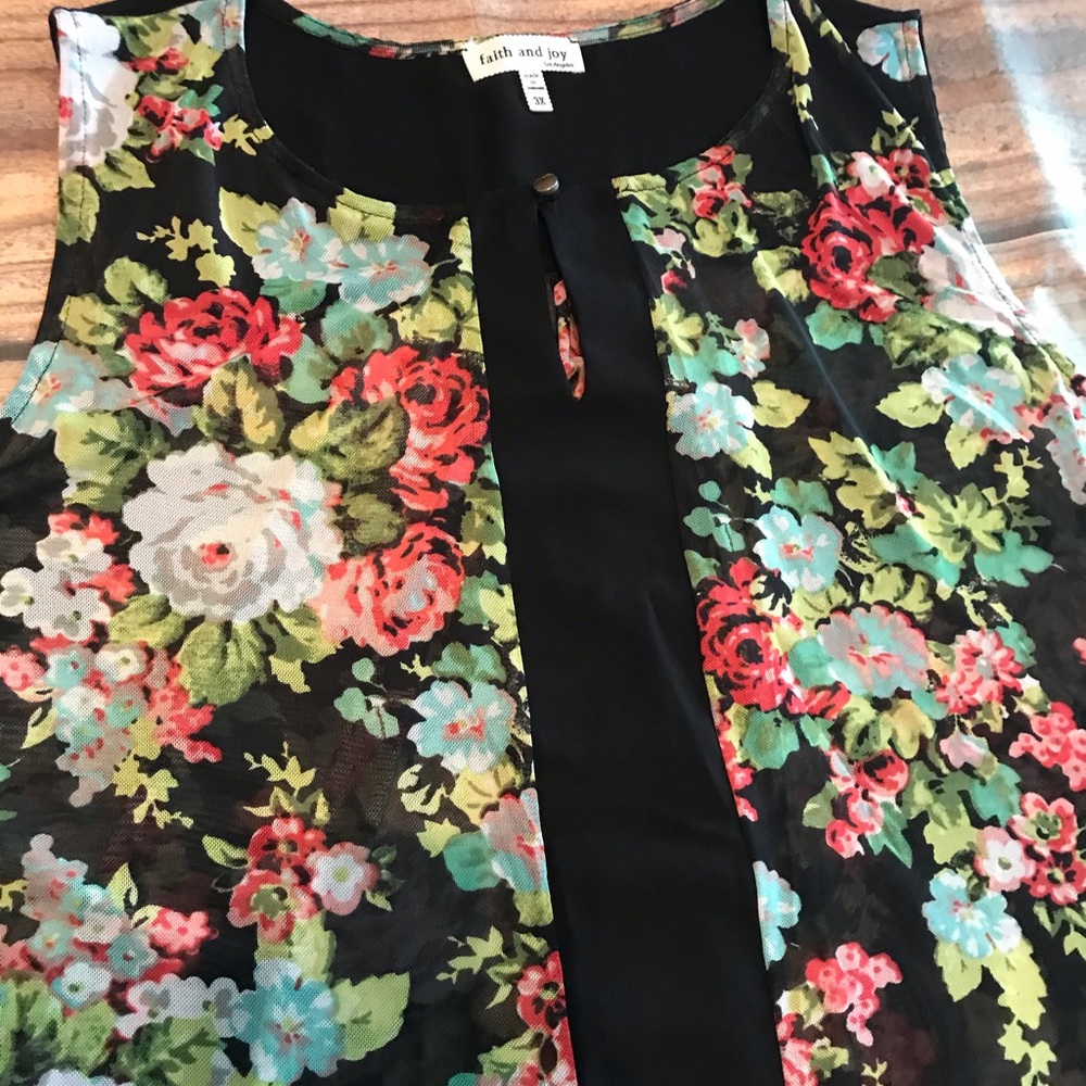 Boutique Plus Size floral sleeveless tank sheer 3x
